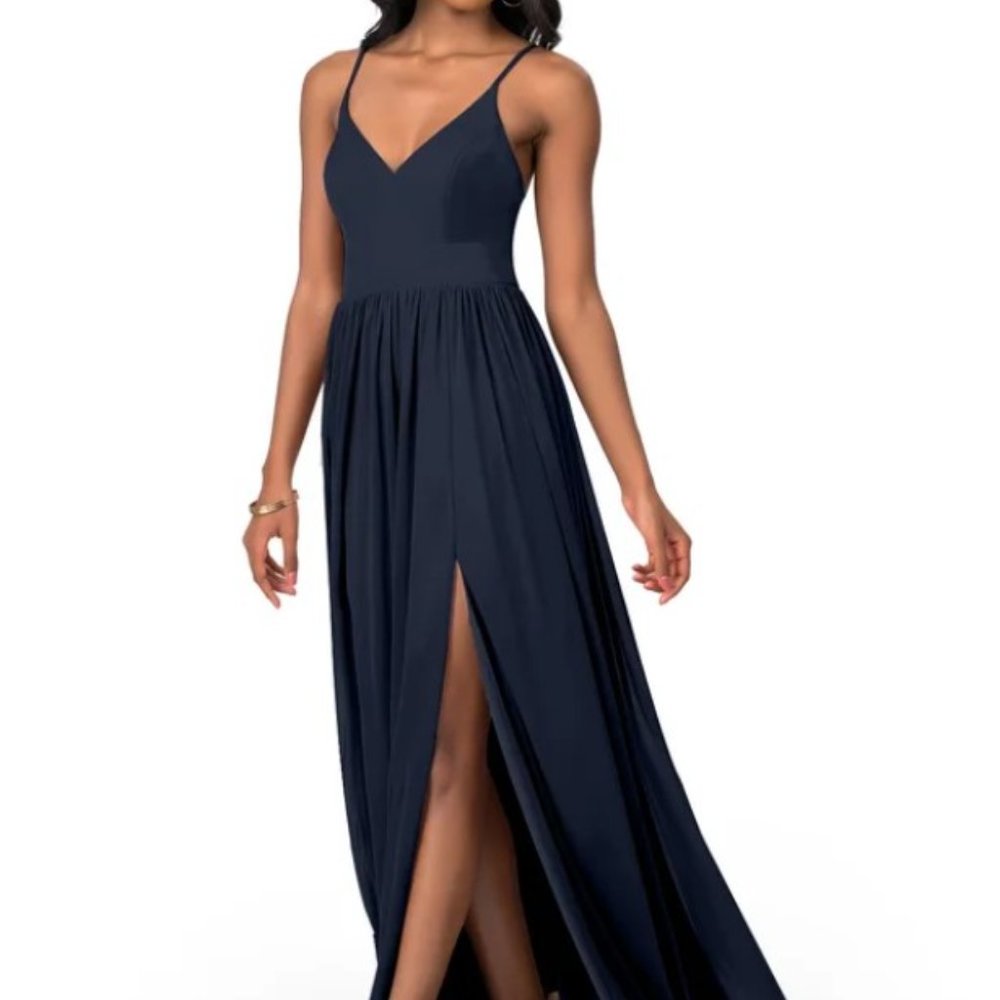 Azazie Kiri Bridesmaid Dress Dark Navy A6